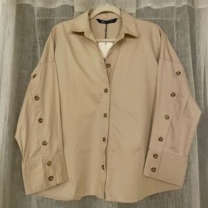 NWT Zara Tan Button Down Shirt